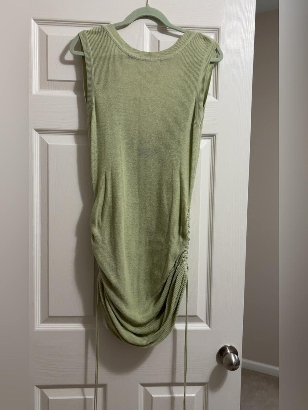 Blue Blush Light Sage Knit Crewneck Scoop Back Mini Dress